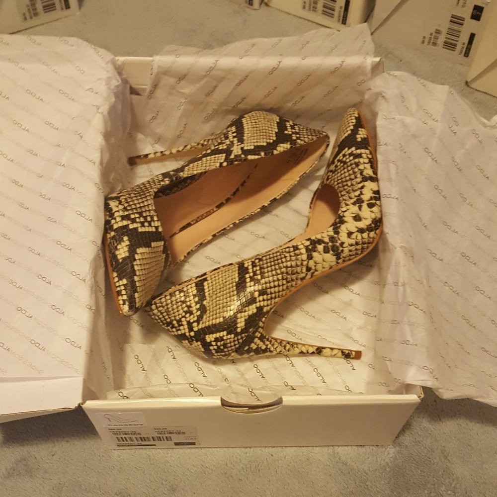 Aldo Cassedy Women's Size 7 Gray/Beige Snakeskin Leather Stiletto Pumps